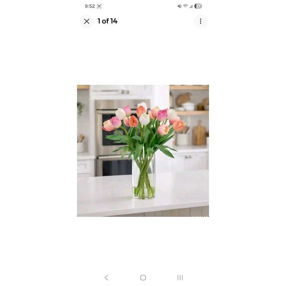 TULIPS FAKE ARTIFICIAL FLOWER FLORAL ARRANGEMENT SILK FLOWERS CERAMIC VASE NEW